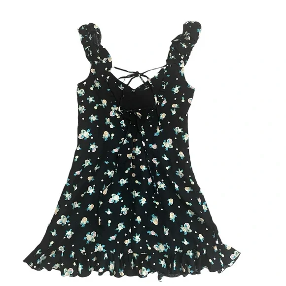 Free People Black and White Floral Like a Lady Mini Dress Large - Picture 4 of 9